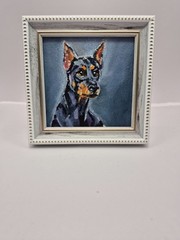 original oil painting signed framed .dog. 4×4 inches