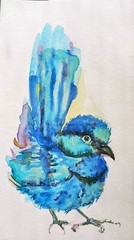 Fairy WrenBlue bird art,original Watercolor painting,bird lover Unique gift 4×7″