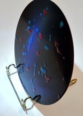 Modern ART-SIGNED- Hand Painted on 7 1/4in Dia Metal Disc W/Stand- One of a Kind