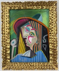 Pablo Picasso (Handmade) Oil On Canvas Signed & Stamped Framed Painting, Vtg Art
