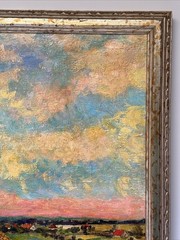 ANTIQUE FARM PAINTING GIVERNY LANDSCAPE BY LAWTON PARKER AND ALSON CLARK RARE
