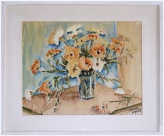 Shulamit Silagyi: Flowers in Glass Vase 1960s / Israeli Jewish Polish Modern