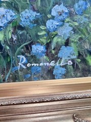 LISTED AMERICAN ARTIST DIANE ROMANELLO ORIGINAL OIL ON CANVAS FLORAL LANDSCAPE