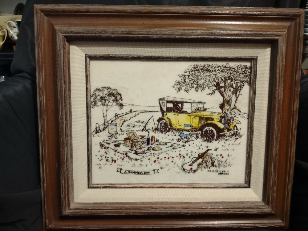 David R. Mueller “A Summer Day” Etched Marble 149/885 Hand Painted Framed