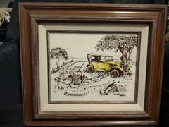 David R. Mueller “A Summer Day” Etched Marble 149/885 Hand Painted Framed