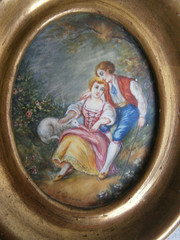 Miniature Painting 18th Century Gilded Wood Decor Boucher Gallant Scenes No. 2