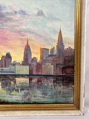 Vintage Original 1964 New York City Skyline Oil Painting Signed S. Westdahl