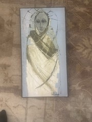 1972 Religious Abstract Painting Original by D L Adams 15×29 Framed Signed Art