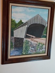 Tim Spongberg Original Painting Covered Bridge Landscape Signed Acrylic