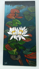 Original Oil Painting On Canvas Waterlilies Unframed Signed 12″ x 24″