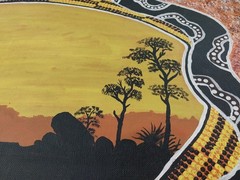 AUSTRALIAN ABORIGINAL ARTWORK RAINBOW SERPENT CENTRAL OUTBACK 74cm X 59cm