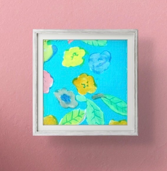 Original Abstract 8×8 Abstract Floral Painting on Wood Panel, Holly Hammond