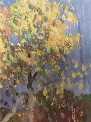 Oil Painting Two Birches Unknown Artist Unframed Original Home Decor nAAA2087
