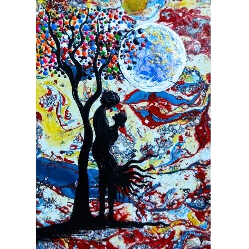 ACEO Original Lady Men Couple Abstract Acrylic Mini Art Card Hand Painting NEW