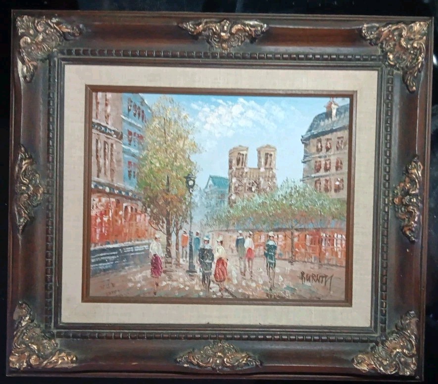 Caroline Burnett (1877-1950) Paris Street Scene Oil Painting Framed Signed 8×10