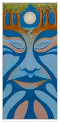 Original oil pastel painting on wood „Mask of Serenity“ by artist, Daniel Wend