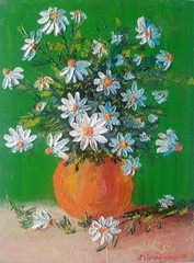 Chamomile Impasto Painting Original Art Impression Oil Painting 11.9 x 9 in