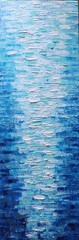 Blue Sky Ocean Waves Abstract Painting 10×30 Coastal Textured Art COA