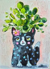 Plants Flowers Oil Painting 15x20cm Cat Vase Painting on Painting Board