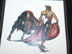 VTG MATADOR BULL FIGHTER PAINTING TRIO SERIES LOT HAND PAINTED TILE MCM OOAK ART