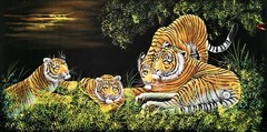 Tiger Family in the Wild Velvet Painting (122×60 cm) | Unframed