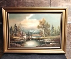 Sighned 1950s Heinz Ross Original Oil Painting On Canvas In 45×33″ Frame.