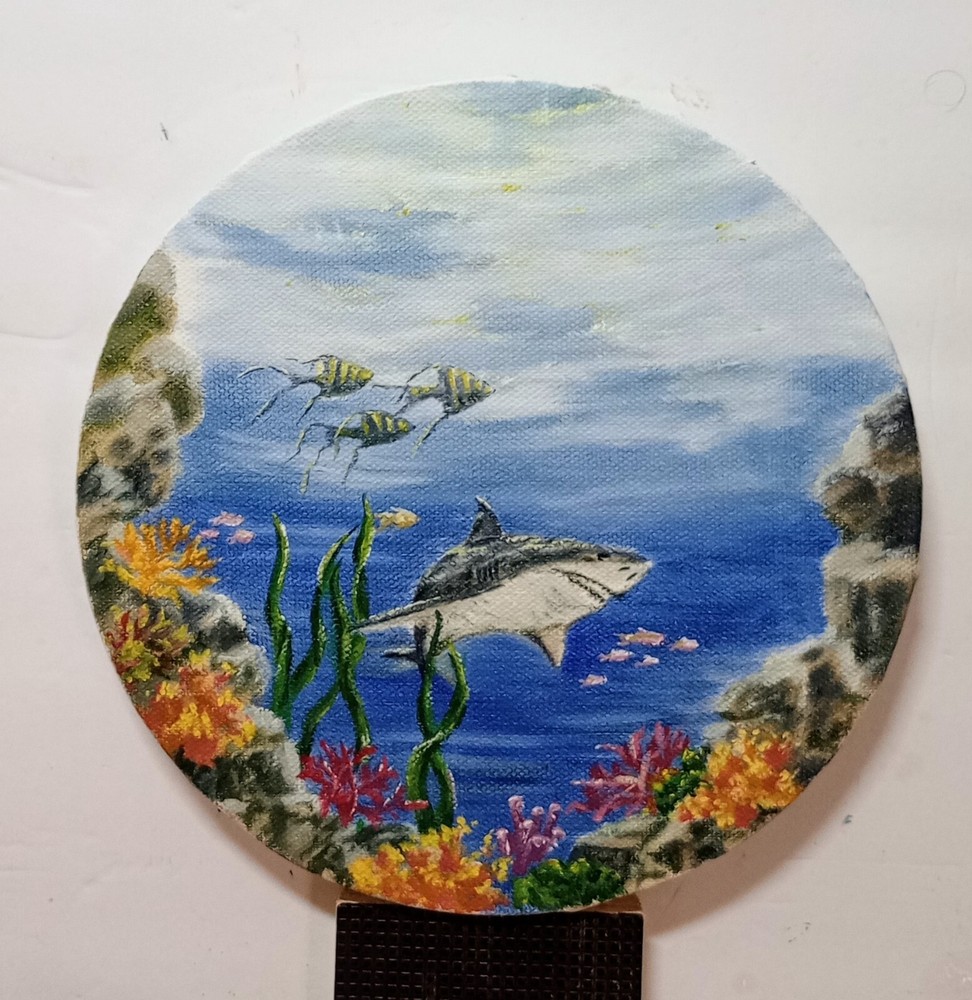 Art 8″/8″ Oil painting Seascape, Under The Water. Sea life . Stretched Canvas
