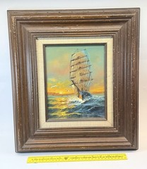 Original Preston Willis Seascape Oil Painting Ship & Seagulls 16 x 18 w/COA