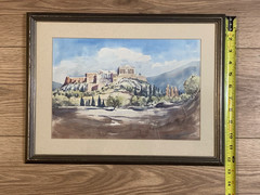 Original Watercolor Signed Brandy Acropolis Scene Professionally Framed Art