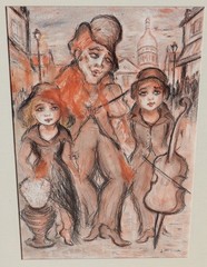 ROGER ETIENNE French Musical Figures original Mixed Media Painting Custom Framed