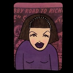 ACEO Mini Original Painting Woman Brown Hair Purple Lipstick Headband Small art