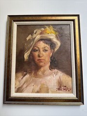 WILLIAM FREDERICK FOSTER PAINTING PORTRAIT PRETTY WOMAN FEMALE MODEL ANTIQUE OIL