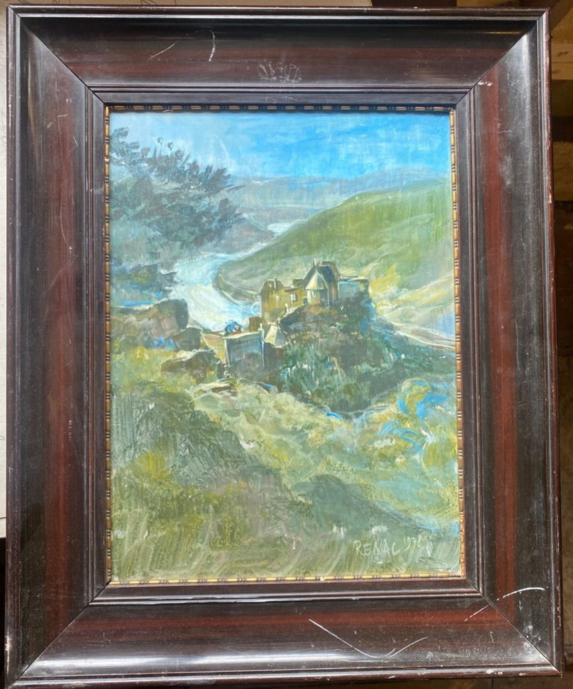 View of Castle on River – Aagstein Danube Ruin Renac Signed
