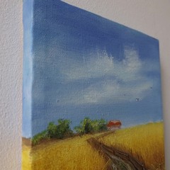 Golden Wheat Field Original Oil Painting Country Landscape Farmhouse Wall Art