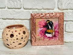 Original Oil Painting Bumblebee Honey Bee Impasto Flower Signed Art Framed