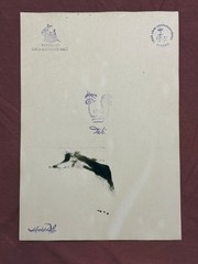 SALVADOR DALI drawing and painting on old paper signed stamped vintage