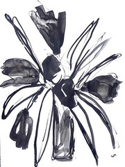 Original Abstract 9×12 Botanical Floral Painting Minimalist Black White Wall Art