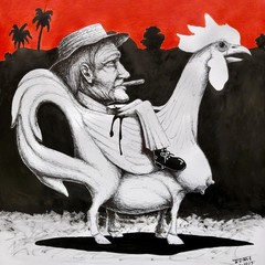 ALAIN DONATE ORIGINAL SURREAL CUBAN ART MIXTA INK ON CARDBOARD,20″X 26″ SIGNED