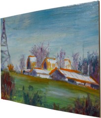ORIGINAL█OIL█PAINTING█FARM█HORSE COW LANDSCAPE█ART█POP█ABSTRACT█OUTSIDER SHREK