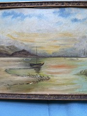 Vintage Oil Painting Ship Boat Marsh Impressionist Signed