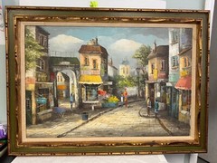 J LOMBARD Original Oil Painting Paris Street Cafe 44×32 Influenced B Buffett?