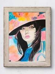 Flower hat girl impressionism portrait modern art painting 12×16 canvas original