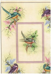 Birds Painting Hand Miniature Nature Artwork On Silk For Wall Gift 16×21 Inches