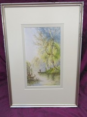 F. Fred Pearson – signed original watercolor painting, Framed. Man in boat 20.5″