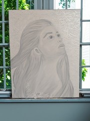 Female Portrait Original Oil Painting Minimalist Textured Impasto Canvas White
