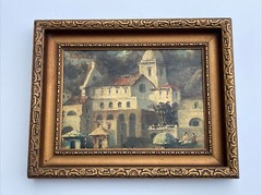 Antique Painting LANDSCAPE ARCHITECTURE VILLAGE VIEW CITY LIFE IMPRESSIONISM