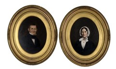 Portraits of Man and Woman 1850-1860 Original Oil on Paper By Henry Bryan Hall
