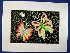 KUSAMA YAYOI – painting drawing 11.8 x 15.7 in on old paper signed stamped
