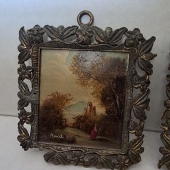 (2) Original Oil On Board Miniature Scenic Signed Muriel Framed 4 1/2″
