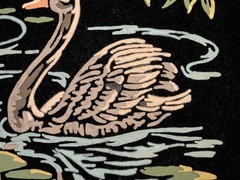 Pair of Unframed Vintage Paint By Number Velvet Board Painting Swans in Lake PBN